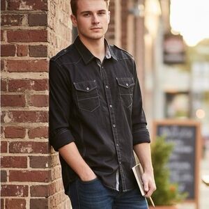 Men’s XL BLUE SOL Black Cotton Shirt | Made in India | Casual Button-Up